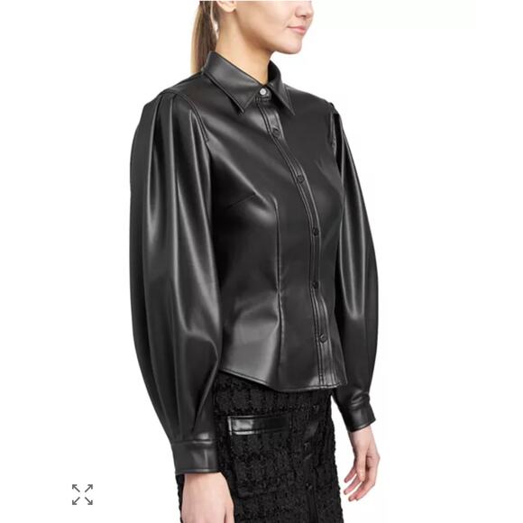 En Saison Rylee Faux Vegan Leather Button Front Long Sleeve Shirt Small S NEW - Picture 3 of 10